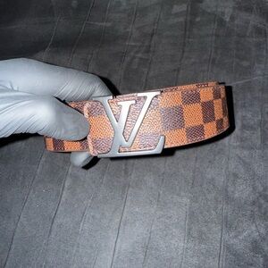 Luxury Checkered Designer Belt — Brown Damier Style Pattern |